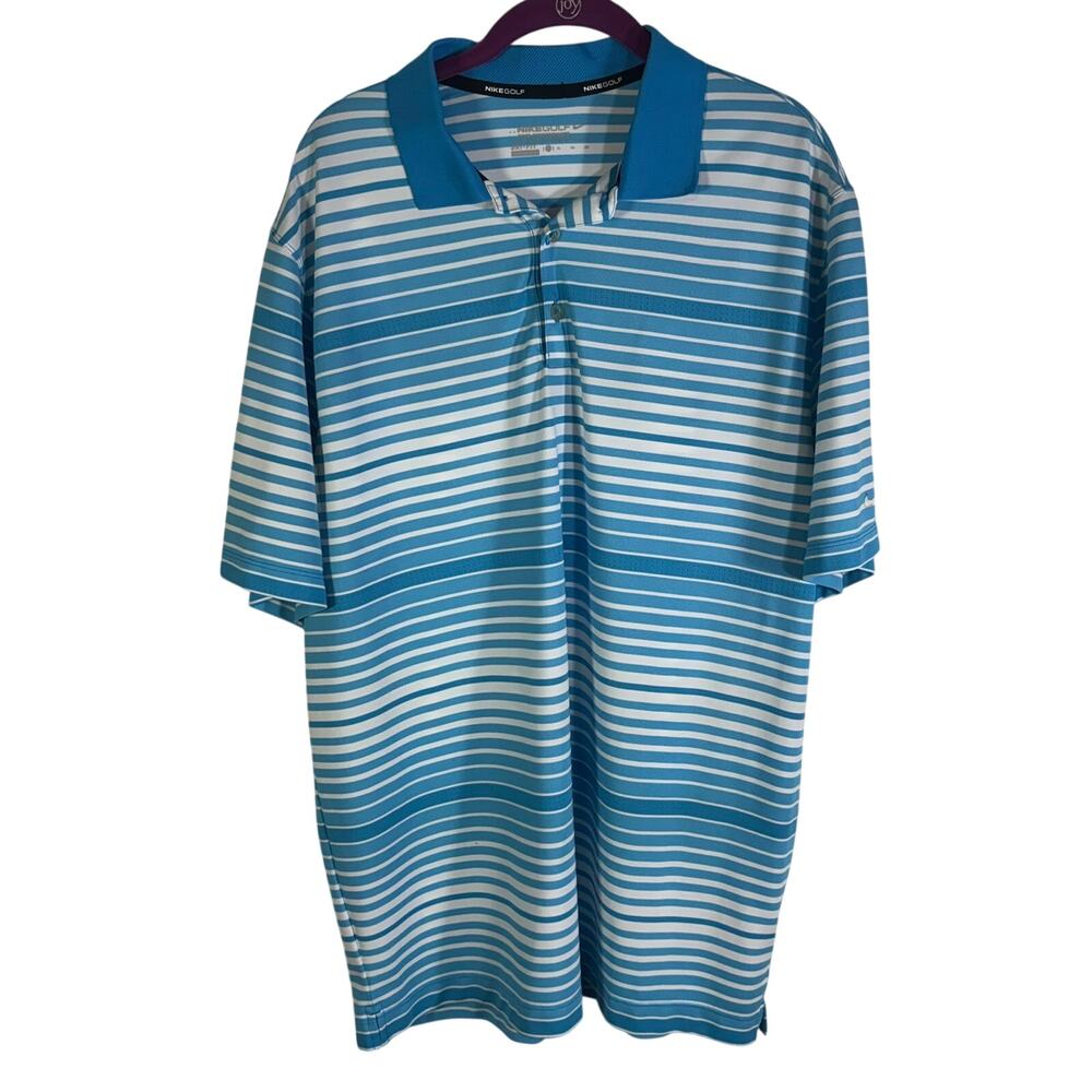 Nike Golf Mens XL Blue White Stripe Dri-FIT Polo The Dunes Golf Tennis Club